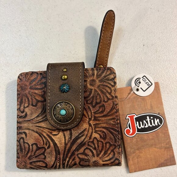 Justin Trenditions Brown Wallet w/Tooled Pattern Accents NWT - Picture 1 of 4